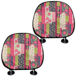 Pink Flower Patchwork Pattern Print Car Headrest Covers