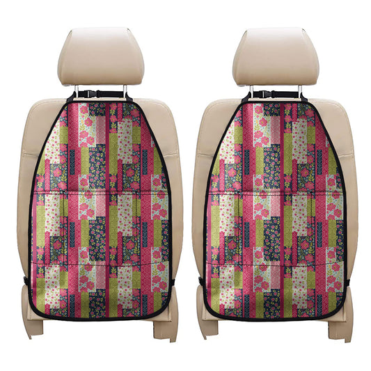 Pink Flower Patchwork Pattern Print Car Seat Organizers