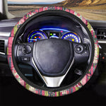 Pink Flower Patchwork Pattern Print Car Steering Wheel Cover