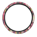 Pink Flower Patchwork Pattern Print Car Steering Wheel Cover