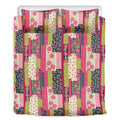 Pink Flower Patchwork Pattern Print Duvet Cover Bedding Set