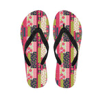 Pink Flower Patchwork Pattern Print Flip Flops