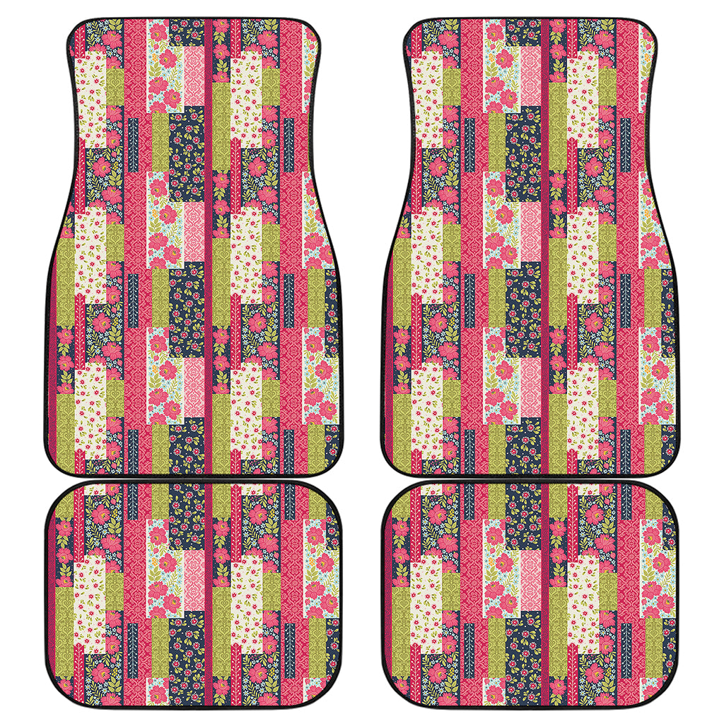 Pink Flower Patchwork Pattern Print Front and Back Car Floor Mats