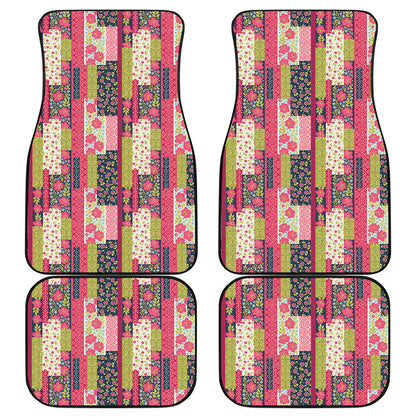 Pink Flower Patchwork Pattern Print Front and Back Car Floor Mats