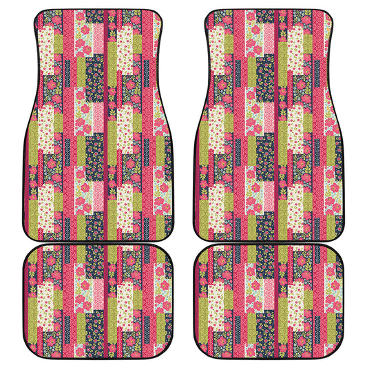 Pink Flower Patchwork Pattern Print Front and Back Car Floor Mats