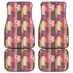 Pink Flower Patchwork Pattern Print Front and Back Car Floor Mats
