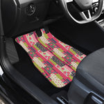 Pink Flower Patchwork Pattern Print Front and Back Car Floor Mats
