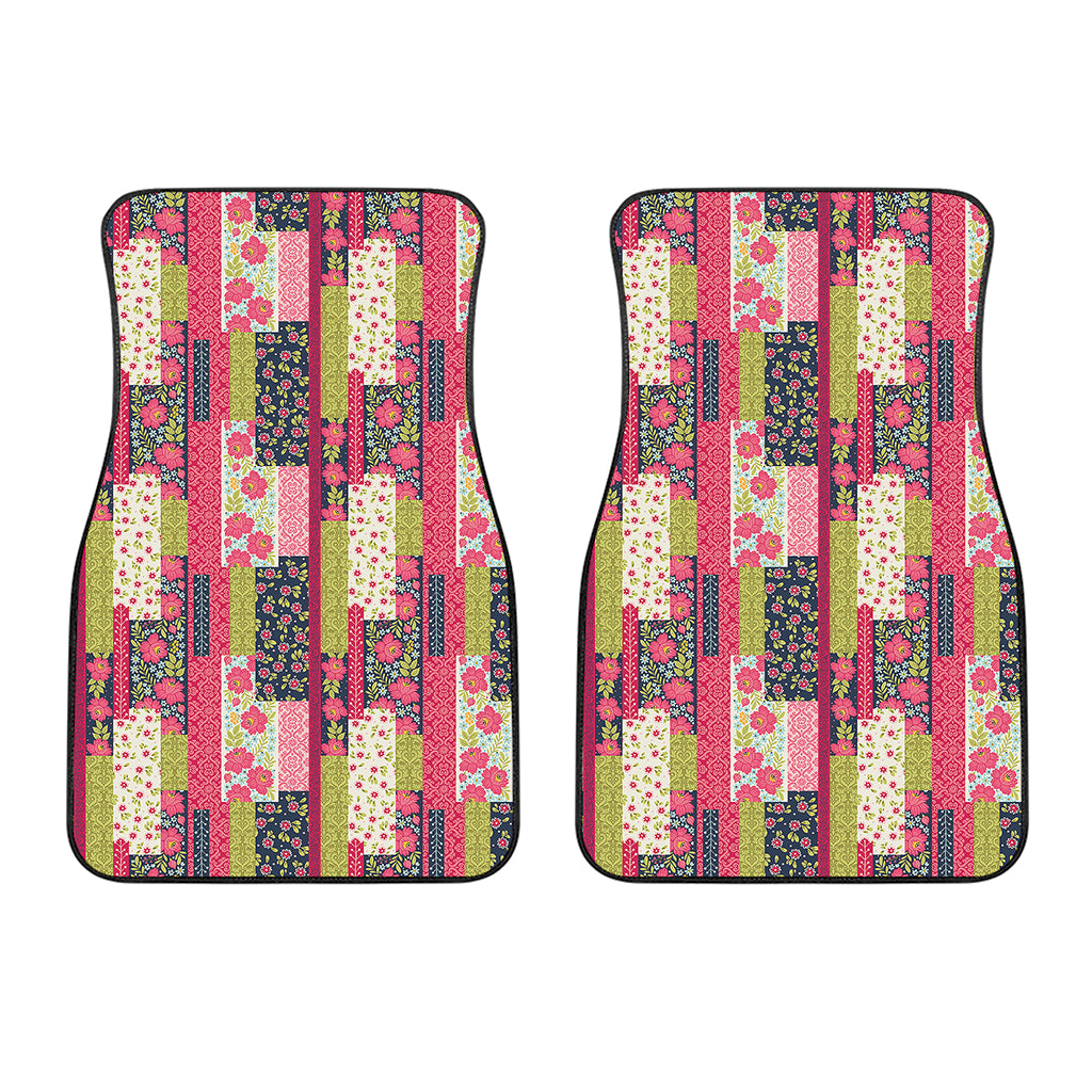 Pink Flower Patchwork Pattern Print Front Car Floor Mats
