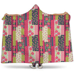Pink Flower Patchwork Pattern Print Hooded Blanket