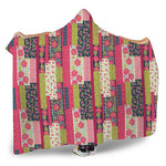Pink Flower Patchwork Pattern Print Hooded Blanket