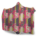 Pink Flower Patchwork Pattern Print Hooded Blanket