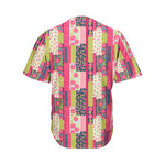 Pink Flower Patchwork Pattern Print Men's Baseball Jersey