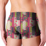 Pink Flower Patchwork Pattern Print Men's Boxer Briefs