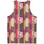Pink Flower Patchwork Pattern Print Men's Tank Top
