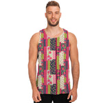 Pink Flower Patchwork Pattern Print Men's Tank Top