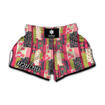 Pink Flower Patchwork Pattern Print Muay Thai Boxing Shorts