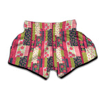 Pink Flower Patchwork Pattern Print Muay Thai Boxing Shorts