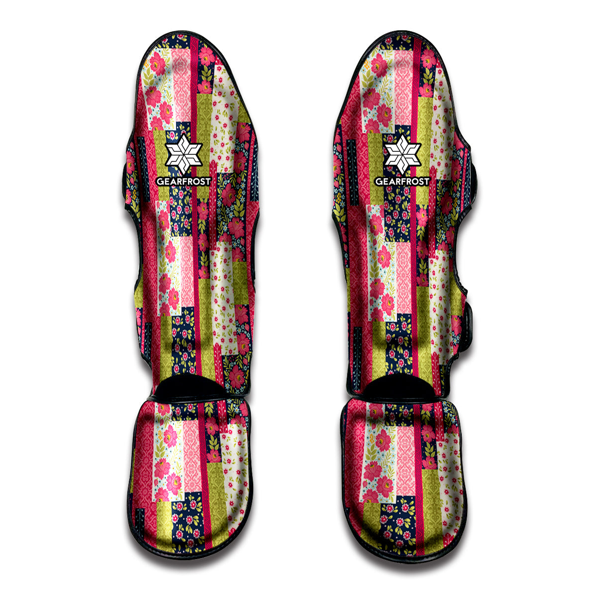 Pink Flower Patchwork Pattern Print Muay Thai Shin Guard