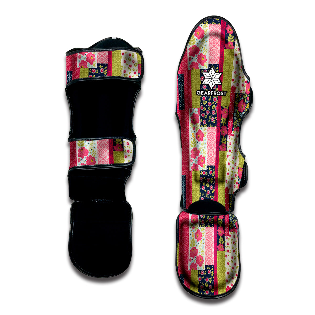 Pink Flower Patchwork Pattern Print Muay Thai Shin Guard