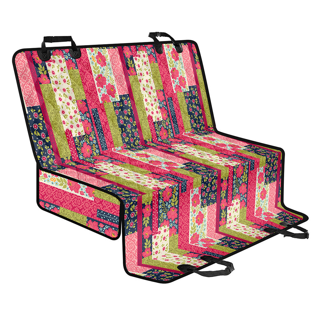 Pink Flower Patchwork Pattern Print Pet Car Back Seat Cover