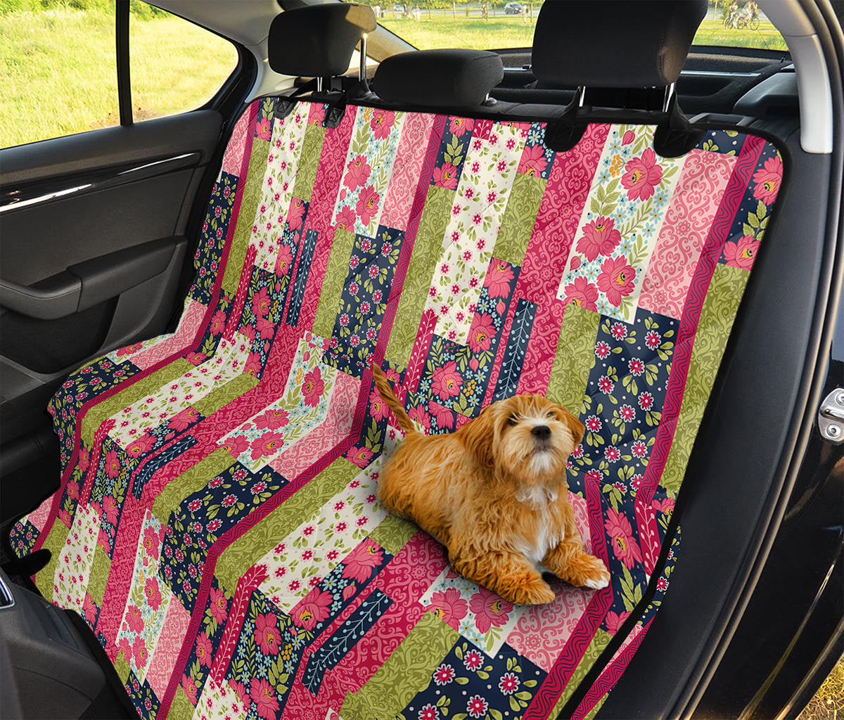 Pink Flower Patchwork Pattern Print Pet Car Back Seat Cover