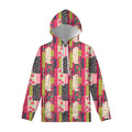 Pink Flower Patchwork Pattern Print Pullover Hoodie