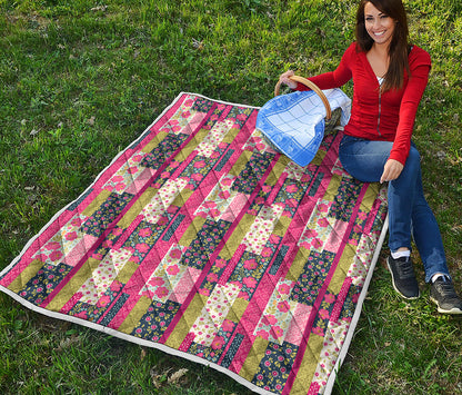 Pink Flower Patchwork Pattern Print Quilt