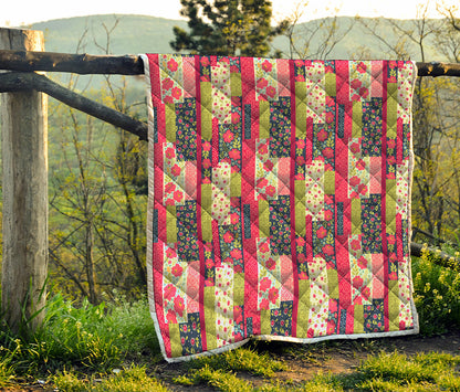 Pink Flower Patchwork Pattern Print Quilt