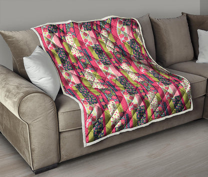 Pink Flower Patchwork Pattern Print Quilt