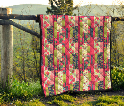 Pink Flower Patchwork Pattern Print Quilt