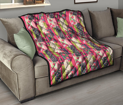 Pink Flower Patchwork Pattern Print Quilt