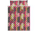 Pink Flower Patchwork Pattern Print Quilt Bed Set