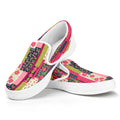Pink Flower Patchwork Pattern Print White Slip On Sneakers