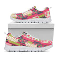 Pink Flower Patchwork Pattern Print White Running Shoes