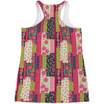 Pink Flower Patchwork Pattern Print Women's Racerback Tank Top