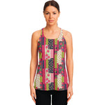 Pink Flower Patchwork Pattern Print Women's Racerback Tank Top
