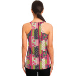 Pink Flower Patchwork Pattern Print Women's Racerback Tank Top