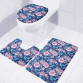 Pink Flowers And Hummingbird Print 3 Piece Bath Mat Set