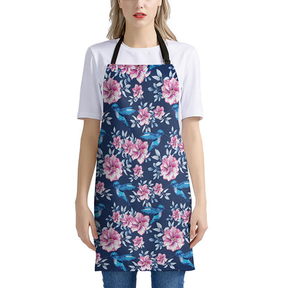 Pink Flowers And Hummingbird Print Apron