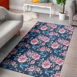 Pink Flowers And Hummingbird Print Area Rug