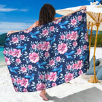 Pink Flowers And Hummingbird Print Beach Sarong Wrap