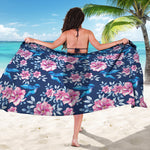 Pink Flowers And Hummingbird Print Beach Sarong Wrap