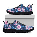 Pink Flowers And Hummingbird Print Black Running Shoes