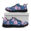 Pink Flowers And Hummingbird Print Black Sneakers