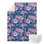 Pink Flowers And Hummingbird Print Blanket