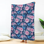 Pink Flowers And Hummingbird Print Blanket