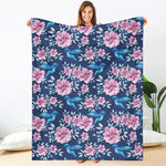 Pink Flowers And Hummingbird Print Blanket