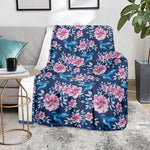 Pink Flowers And Hummingbird Print Blanket
