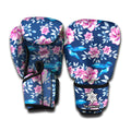 Pink Flowers And Hummingbird Print Boxing Gloves