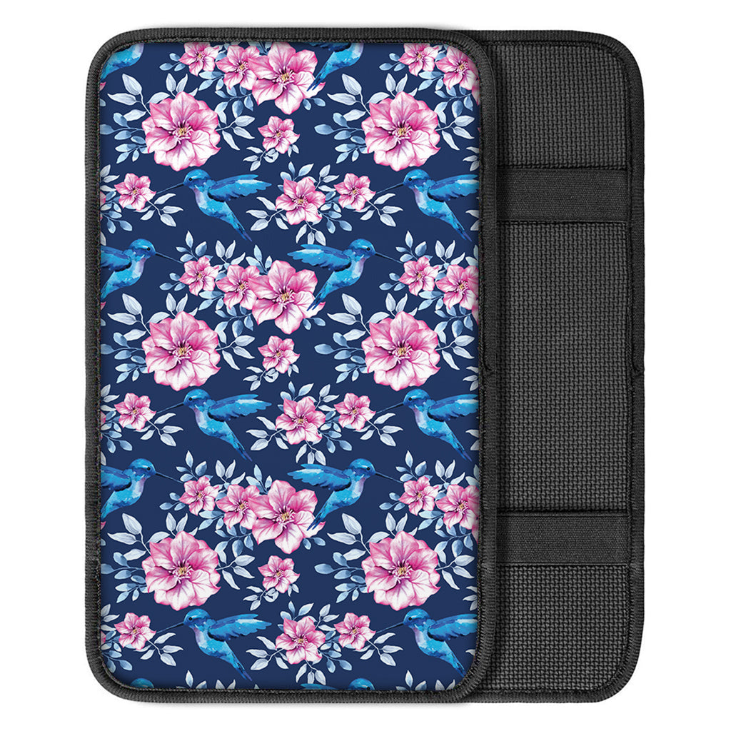 Pink Flowers And Hummingbird Print Car Center Console Cover